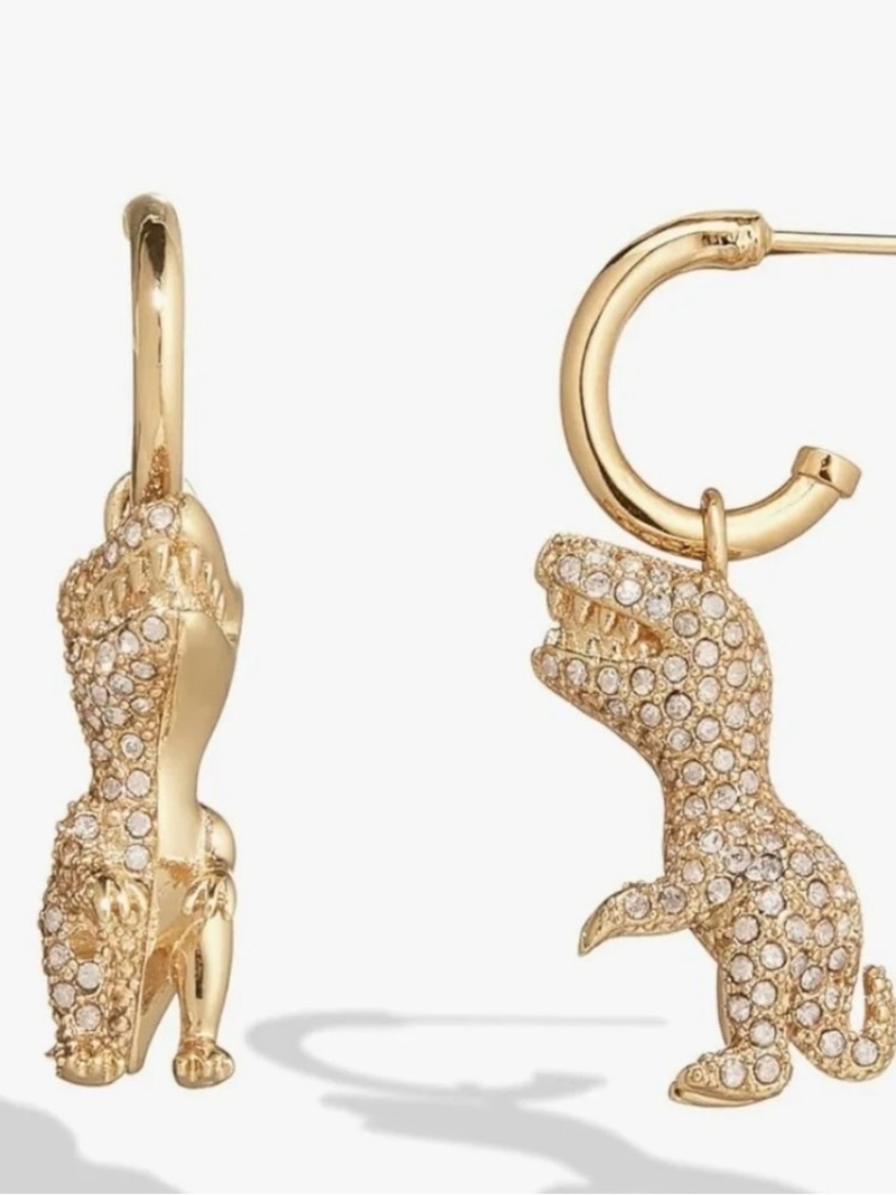Coach Pavé Rexy Huggie Earrings Gold Crystal T-Rex Hoop Drop Earrings